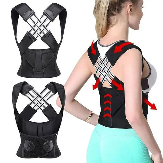 Corrector de postura con soporte para la parte superior e inferior de la espalda.